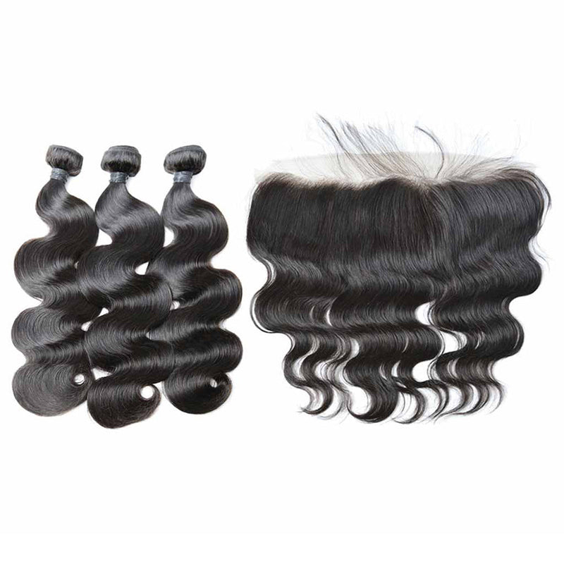 Bundle Deals With Frontal Body Wave Virgin Human Hair Natural Black