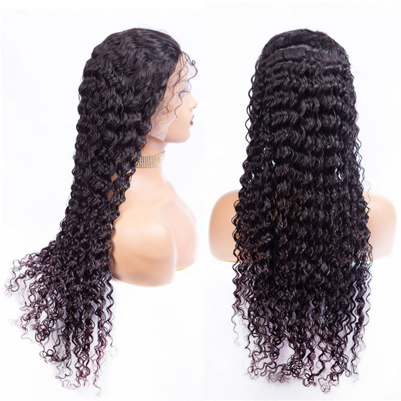 Deep Wave Full Frontal 13*4 Transparent Lace Wig Naturlal Black